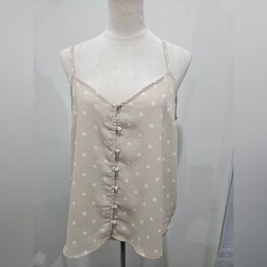 Japna XL Beige Polka Dot Cami Tank Top Button Front Adjustable Straps